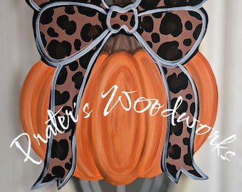 Pumpkin Coquette Bow Fall Door Hanger: Leopard Print