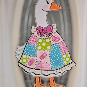 Patchwork Goose Door Hanger: Whimsical Goose Sign