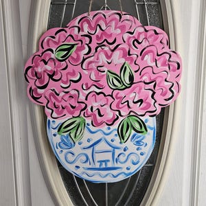 Chinoiserie Door Hanger, Floral Ginger Jar Door Hanger, Spring Door Hanger, Summer Door Hanger, Summer Flower Door Hanger