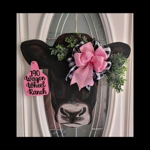 Cow Door Hanger, Farmhouse Cow Door Hanger, Personalized Cow Door Hanger, Cow Head Door Hanger