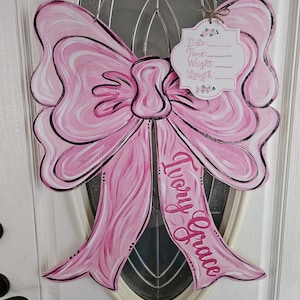 Custom Baby Announcement: Coquette Bow Birth Stats Hospital Door Hanger
