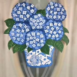 Chinoiserie Hydrangea Door Hanger, Hydrangea Ginger Jar Door Hanger, Spring Door Hanger, Summer Door Hanger, Blue and White Hydrangeas