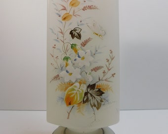 Bristol Glass Vase Antique Frosted Opaline Hand Painted Butterfly and Flowers