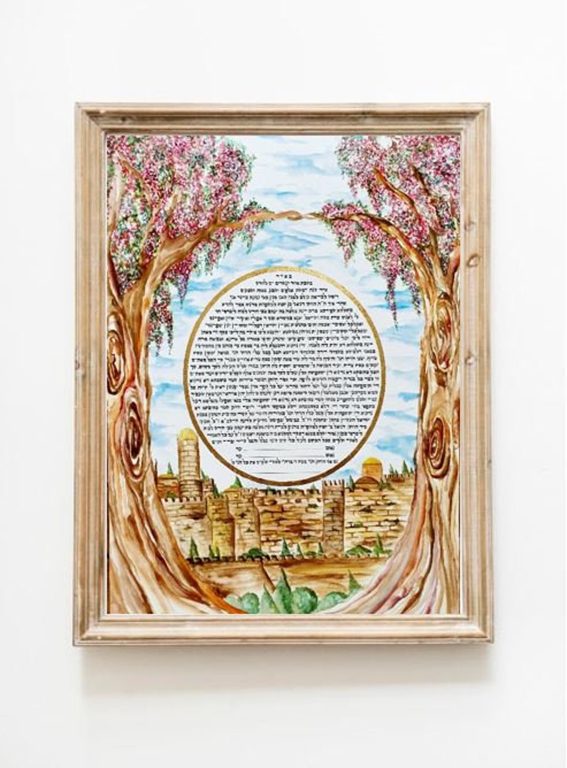 Jerusalem Blossom hand-painted ketubah by Art & Ketubot by Rena