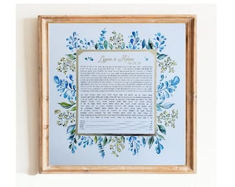 Ketubah - Aqua Floral - Hand-painted/Print