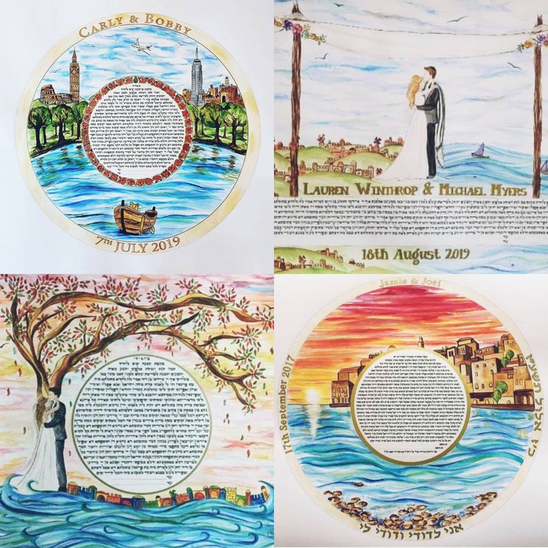 Original hand-painted custom ketubah by Art & Ketubot by Rena