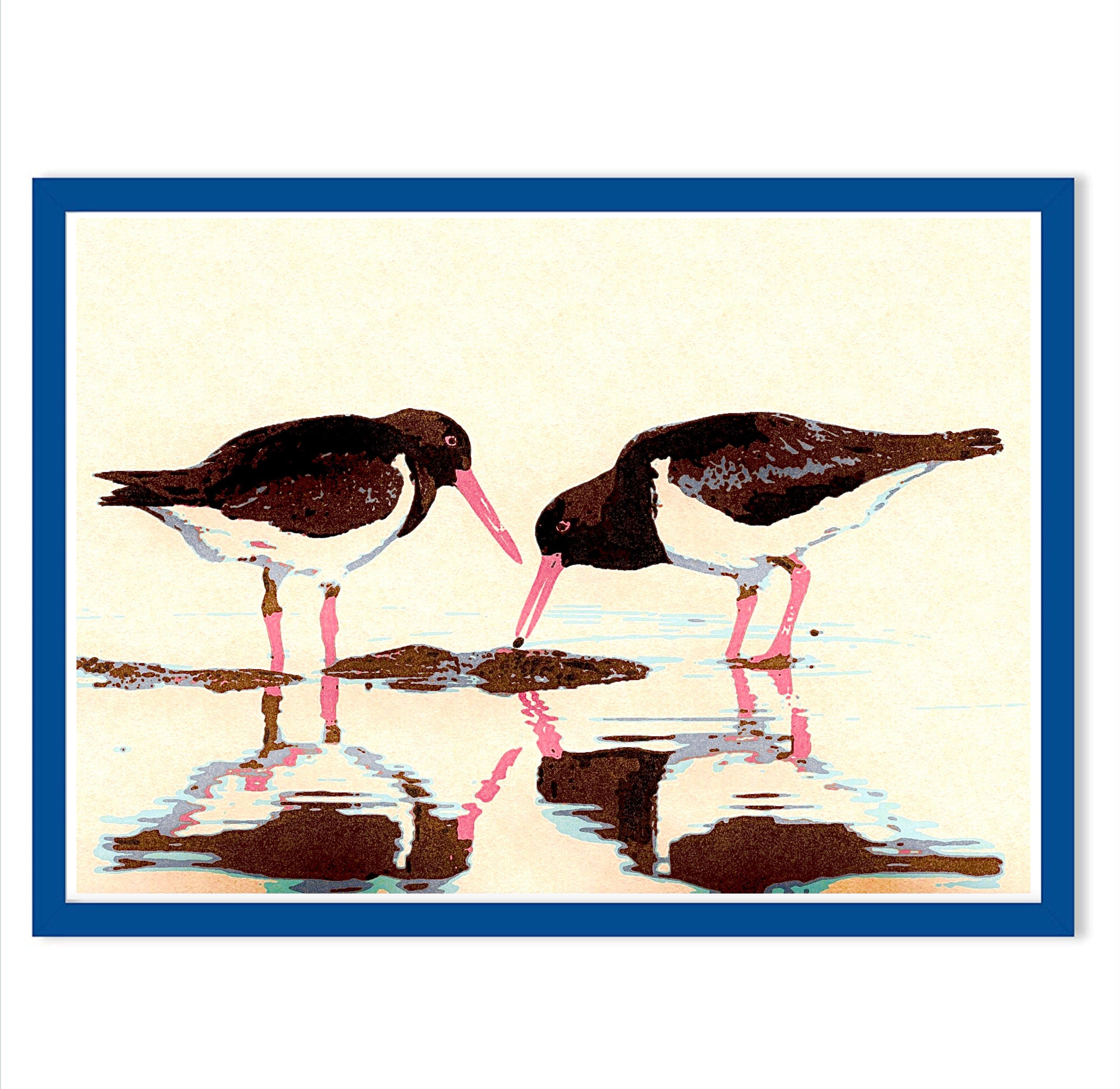 Oyster Catchers Feeding Art Print Original Art A3 Screen Print Seaside