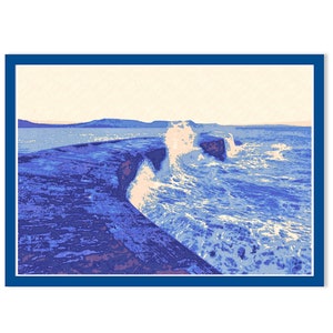 Lyme Regis Cobb Art Print Oryginalna sztuka A3 Sitodruk Sztuka nadmorska Wspomnienia nad morzem Sztuka wakacyjna