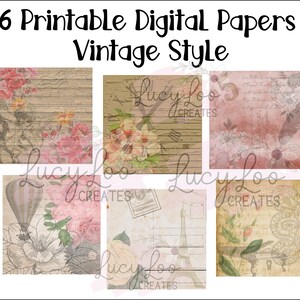 Set of 6 vintage style digital papers, printable papers, scrapbooking, papercrafts