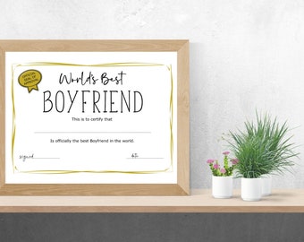 World's Best Boyfriend Certificate, Digital Download, Print at Home, Valentines gift.
