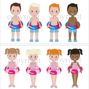 Dziecięcy kostium kąpielowy Clipart, Plaża Clipart, Cyfrowa kreskówka, Natychmiastowe pobieranie, PNG, Drukowanie sublimacyjne