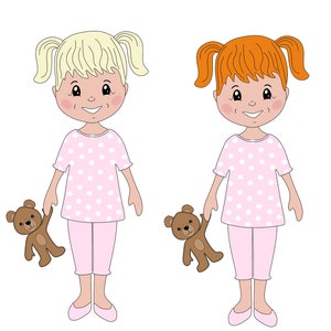 Pyjama/ Pajama Girls Clipart, Digital Download, Girls Cartoons