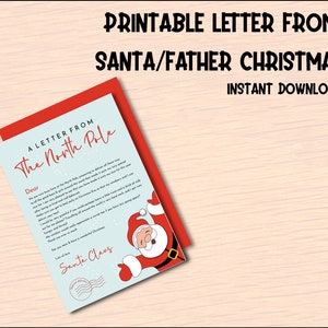 Carta de Papá Noel, Descarga Instantánea, Carta Imprimible de Papá Noel
