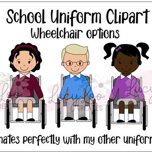 Clipart de uniforme escolar do Reino Unido, uso comercial, versão para cadeira de rodas, deficientes, necessidades adicionais, download instantâneo