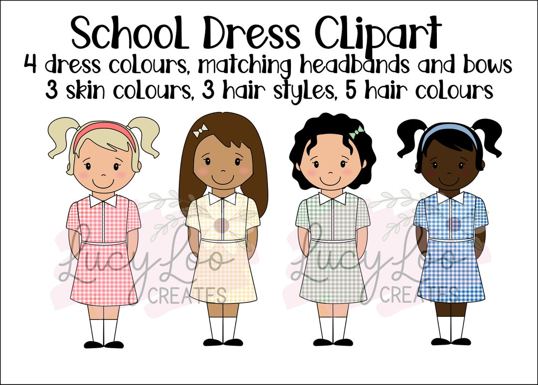 School Dress Clipart Summer Uniform Gingham Dresses Girls Etsy UK