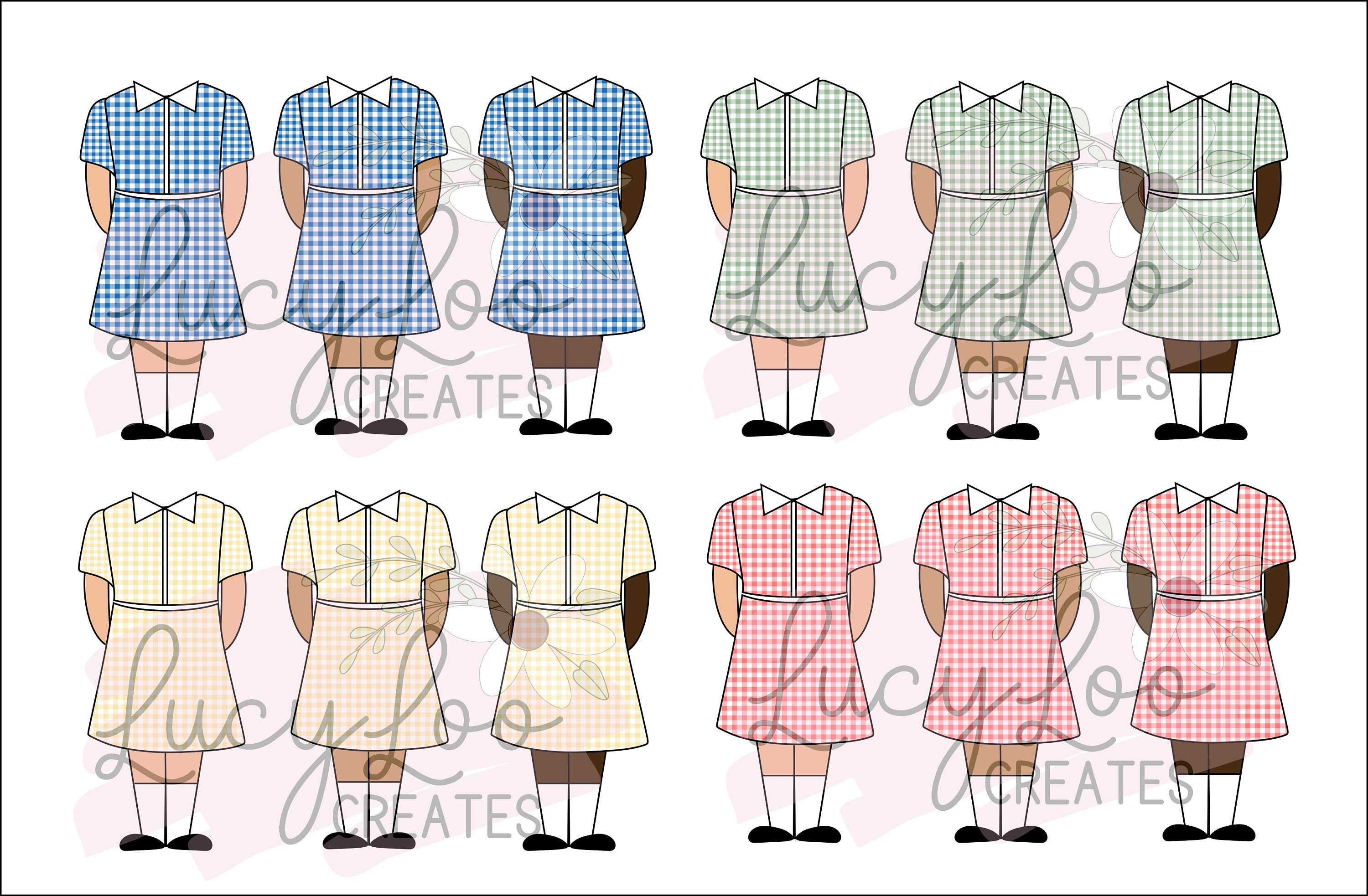 School Dress Clipart Summer Uniform Gingham Dresses Girls Etsy UK