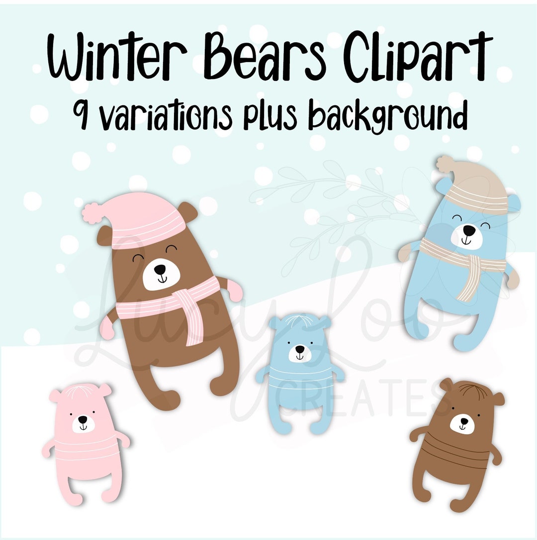 Scandi Style Winter Bear Clipart Bear Family Christmas Etsy