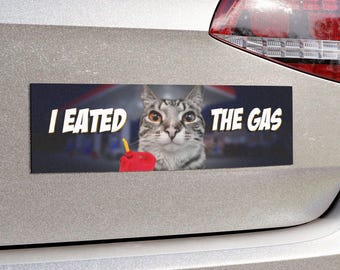 I Eated The Gas Sticker | Funny Cat Meme Sticker, Waterproof Vinyl Bumper Sticker, Car Magnet & Bumper Magnet | Gen Z Unhinged Driving Gift