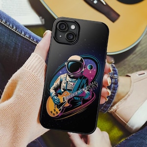 Funda para teléfono con diseño de astronauta y guitarrista, funda para Galaxy con diseño de viajes espaciales, fundas para iPhone y Samsung, diseño retro, regalo para entusiastas del espacio, funda protectora resistente