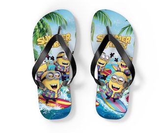 Summer Vibes Minions Beach Fun Flip Flops, Funny Beach Flip Flops