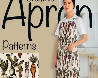 Vegetable Garden Apron, Colorful Botanical Kitchen Apron, Adjustable Chef Apron with Pockets, Funny Cooking Gift for Foodies & Gardeners