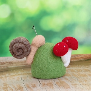 Felted snail pincushion,pin cushion mushrooms, needle felted ladybug Ornament, snail sculpture, mushroom figurine, gift for sewing