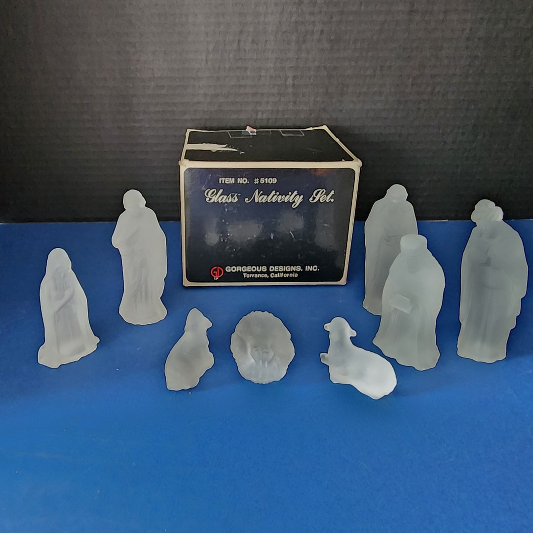 Vintage Frosted Glass Nativity Set Etsy