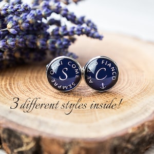 Navy blue Wedding Cufflinks, Custom color Cufflinks with text, Cufflinks with anchor, Gift For Groom, Anniversary gift, Graduation gift