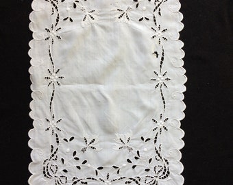 Antique French embroidered linen table runner