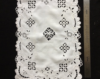 Antique French embroidered linen table runner