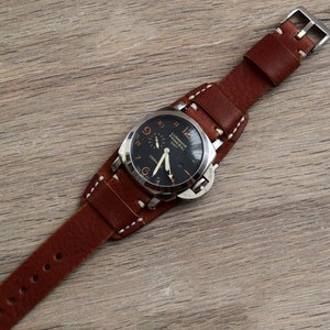 Leather Cuff Band Buffalo Bund Pad watch strap 18 20 22 24 26 mm Hand made wristwatch strap