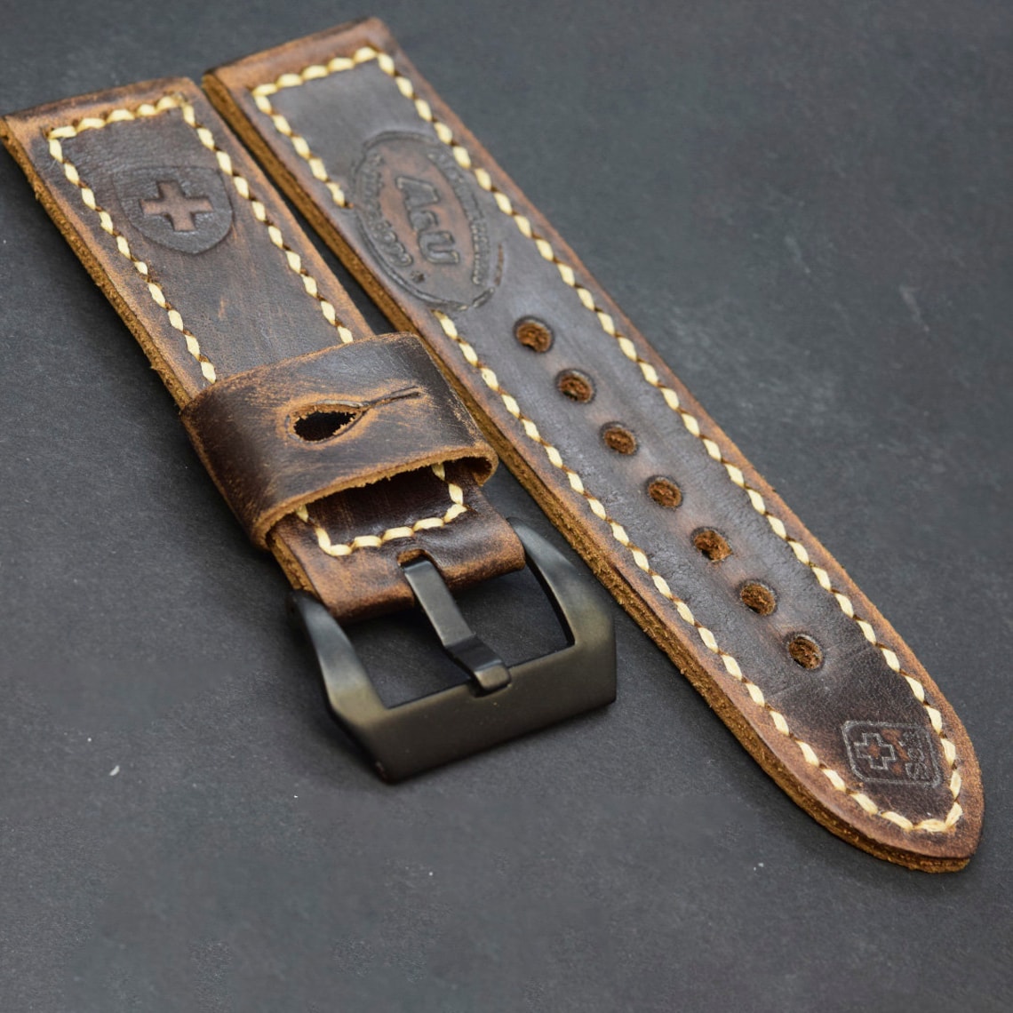 PRUJOY Leder Uhrenband Mit Stiftschnalle - Edelstahl Gurt 24/26/28/30mm