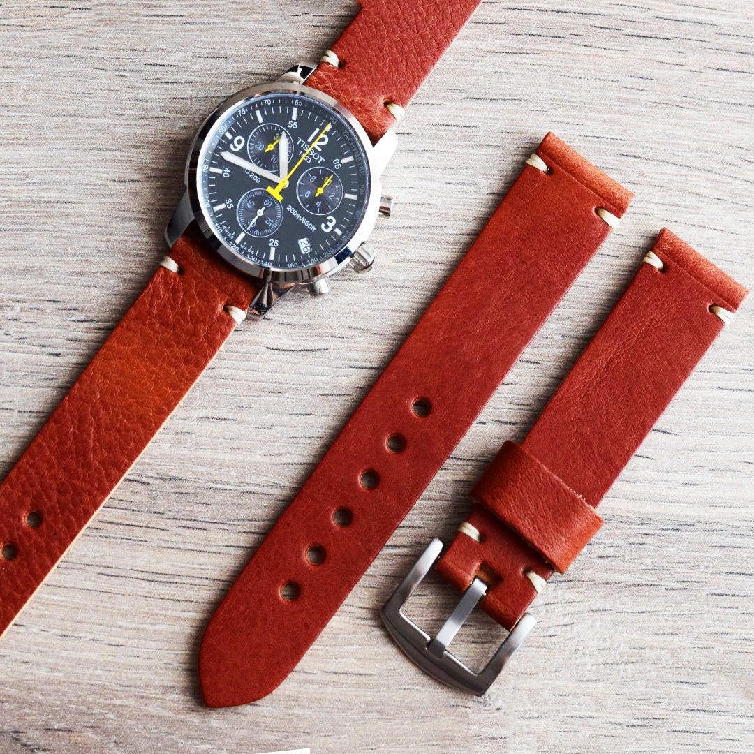 Vintage Genuine Leather Wrist Watch Strap Brown Veg Tanned Band 18/20 ...