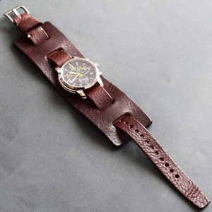 leather Bund Pad watch strap 18 - 26 mm veg tanned military  Hand made Cuff Band wristwatch antiq patina strap