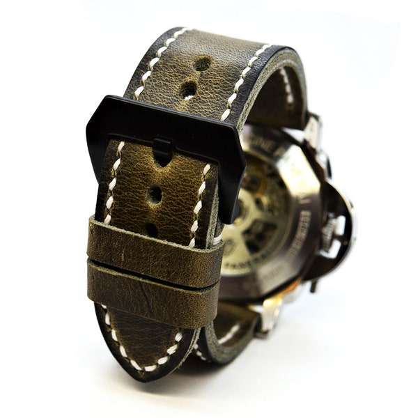 Bracelet de montre en cuir, bracelet de montre, munitions, bracelet VINTAGE fait à la main, 24mm, 26mm, style militaire.