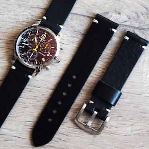 Genuine Leather Wrist Watch Strap black veg tanned band 18/20/22/24/26 mm