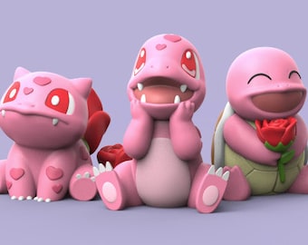 Valentine Pokémon Kanto Starters [Charmander [Squirtle [Bulbasaur[ Hand Painted Fan Art