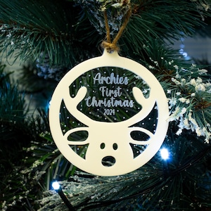 Adorno navideño personalizado para el primer bebé (2025) - Mi primera bola de Navidad - Reno