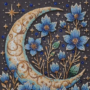 Magische Nacht Perlenstickerei Kit Perlenstickerei Kit DYI on art canvas Mond mit Blumen Perlenarbeiten Set Abris Art Beaded Geschenk für Sie