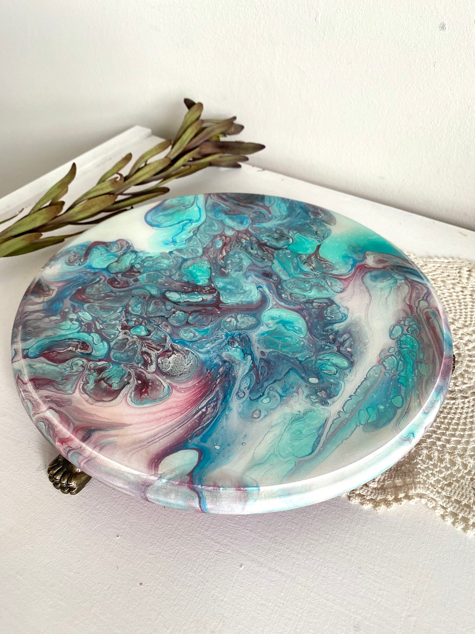 Acrylic Pour Round Wood Tray With Legs Wood Tray Decorative Etsy