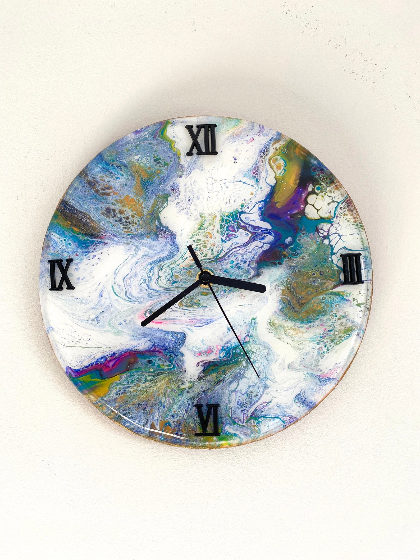 Art wall clock Clock acrylic pour resin finish Acrylic pour Etsy