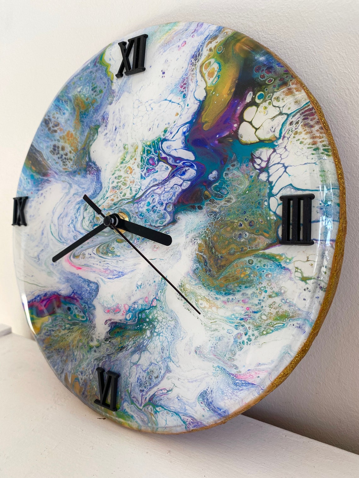 Art wall clock Clock acrylic pour resin finish Acrylic pour Etsy