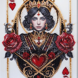 Kit de bordado com miçangas da Rainha de Copas, cartão da Rainha, kit de bordado com miçangas, faça você mesmo em tela de arte, conjunto de miçangas Abris Art, presente com miçangas para ela