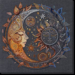 Embroidery bead kit sun and moon Captive of the night Bead embroidery kit DYI on art canvas Beadwork Set Gift Needlepoint Gift for her