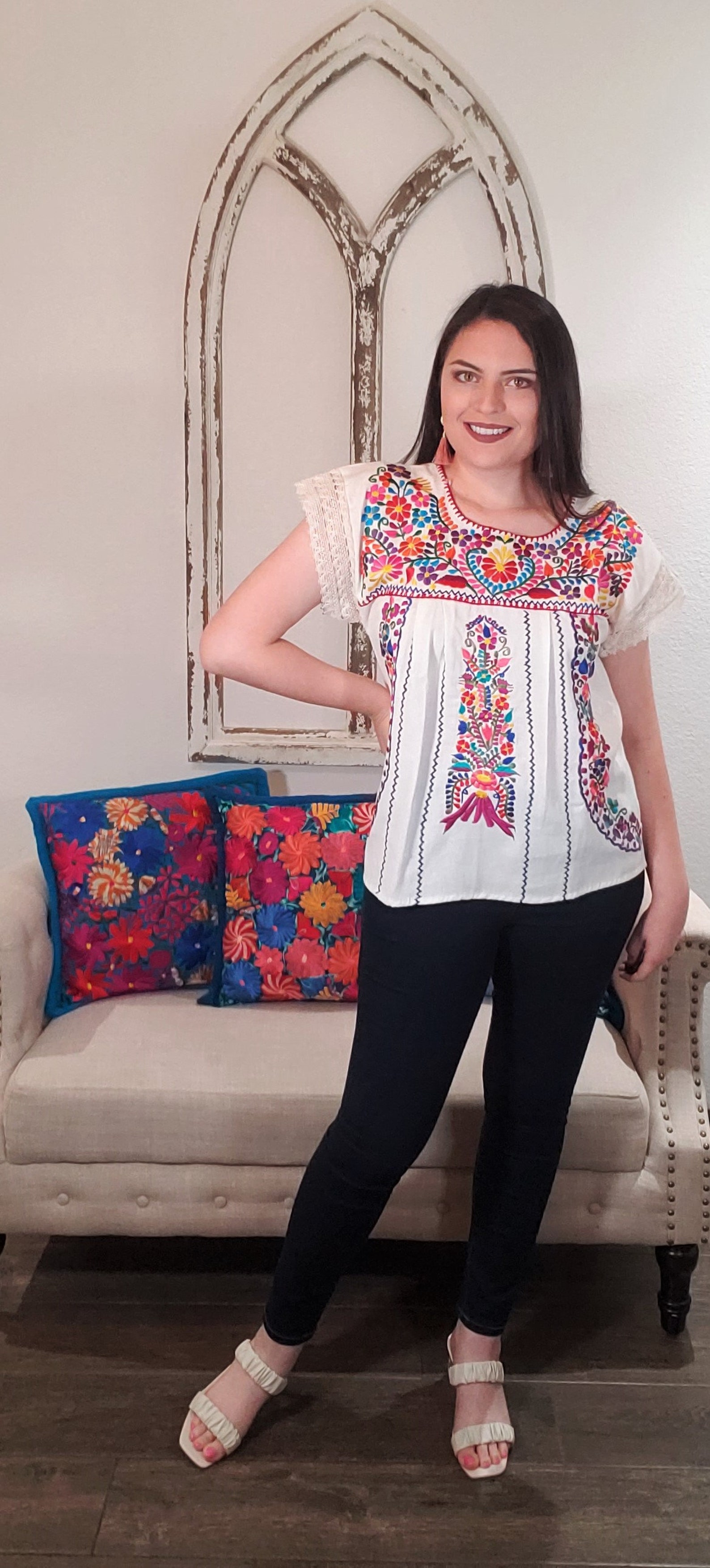 Mexican Embroidered Blouse White Blouse Artisanal Mexican - Etsy