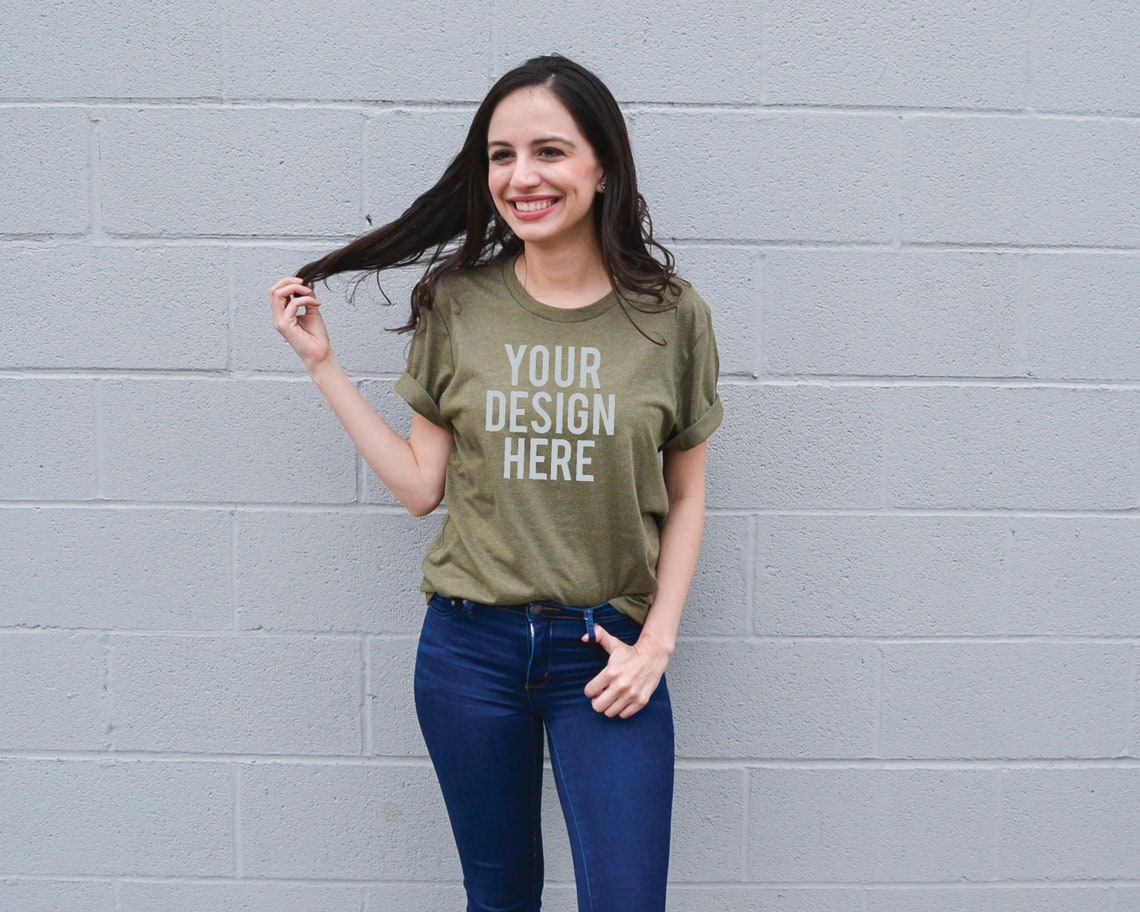 Heather Olive Bella Canvas 3001 T-shirt Mock Up Shirt Model | Etsy