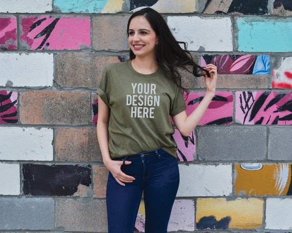 Heather Olive Bella Canvas 3001 T-shirt Mock Up Shirt Model | Etsy