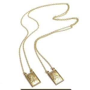 Scapular chain necklace, Virgin of Carmel, Our Lady of Mount Carmel / Sacred Heart of Jesus medals, Saint medal necklace, Gold plated silver