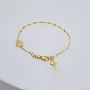 Rosary Bracelet, Miraculous Medal Bracelet, Gold Plated Rosary Bracelet, Gift For Her, Silver 925, Cross Bracelet