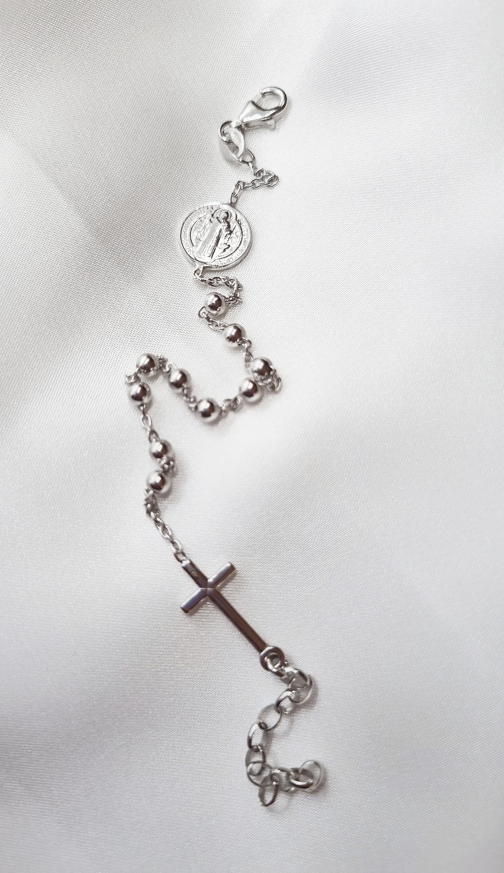 Braccialetto in acciaio inox con medaglia di san Benedetto, in acciaio inox, Italia, Croce di San Benedetto, Articoli Religiosi